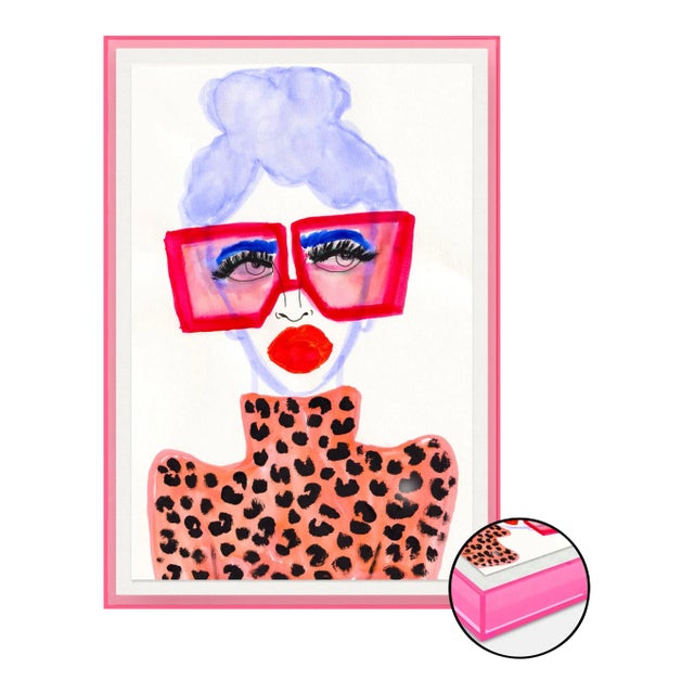 Colorful Girl by Kendra Dandy in Neon Pink Acrylic Shadowbox, Small Art Print For Sale