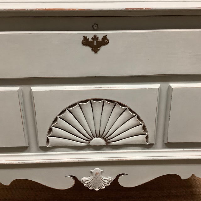 1970s Queen Anne Standing Trunk Cedar Lined PTD Light Blue Chalk Paint Faux Drawers For Sale In Philadelphia - Image 6 of 12