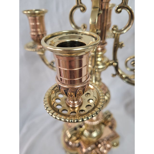 Antique Brass and Bronze Candelabra Set For Sale - Image 4 of 11