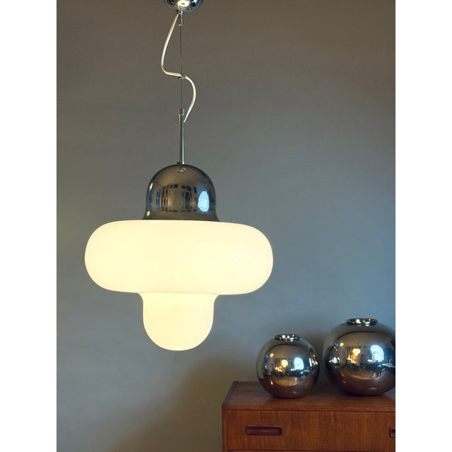 Italian Opal Glass and Chrome Pendant Lamp, 1970s For Sale - Image 4 of 8