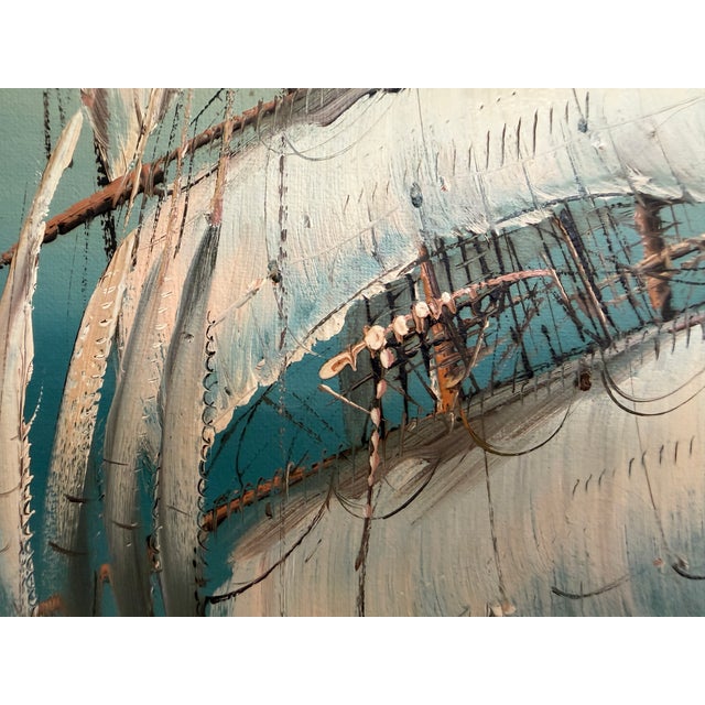 Nautical Large Vintage Signed Original Marine Oil Painting Tall Ship Nautical Seascape For Sale - Image 3 of 14