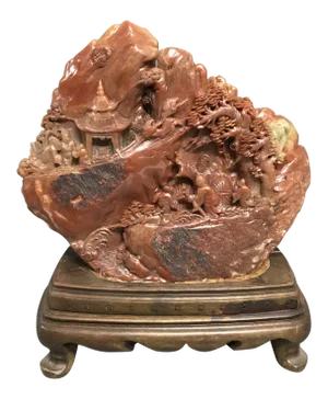 Chinese Art Carved Soapstone Mountain Scenery With People