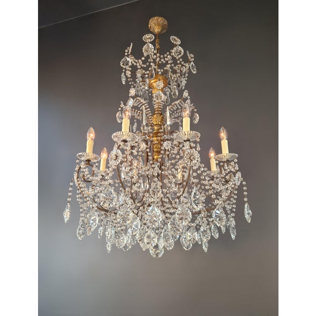 1930s 1930s Brass Crystal Chandelier Ceiling Lamp Lustre Art Nouveau Lamp For Sale - Image 5 of 13