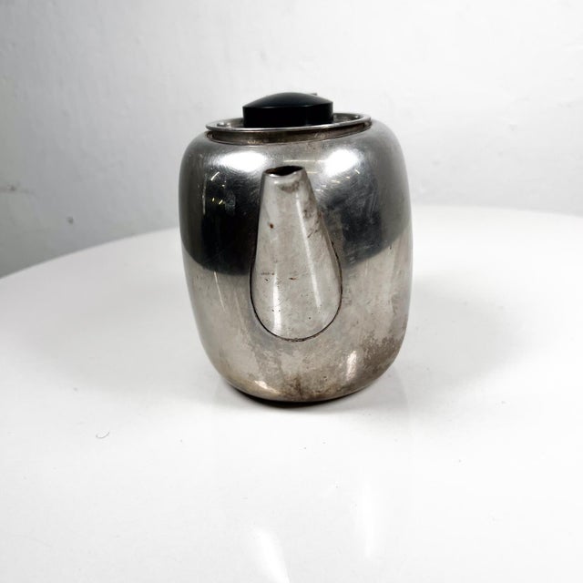 Art Deco 1950s Vintage Art Deco Stylish Small Tea Pot Stainless Steel For Sale - Image 3 of 12