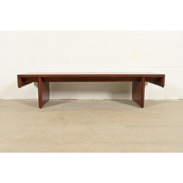 Mid-Century Modern Frank Lloyd Wright Taliesin Carved Mahogany Coffee Table or Bench, Newly Restored For Sale - Image 3 of 11