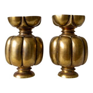 Solid Brass Lotus or Seed Pod Candlestick Holders | Set of Two For Sale
