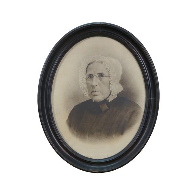 Victorian Antique Victorian Enhanced Oval Family Portraits Great Grandmother 17" - Set of 2 For Sale - Image 3 of 11