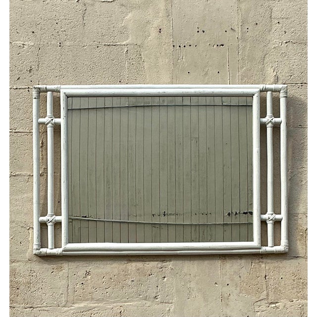 Mid 20th Century Vintage Coastal Horizontal Rattan Mirror For Sale - Image 5 of 8