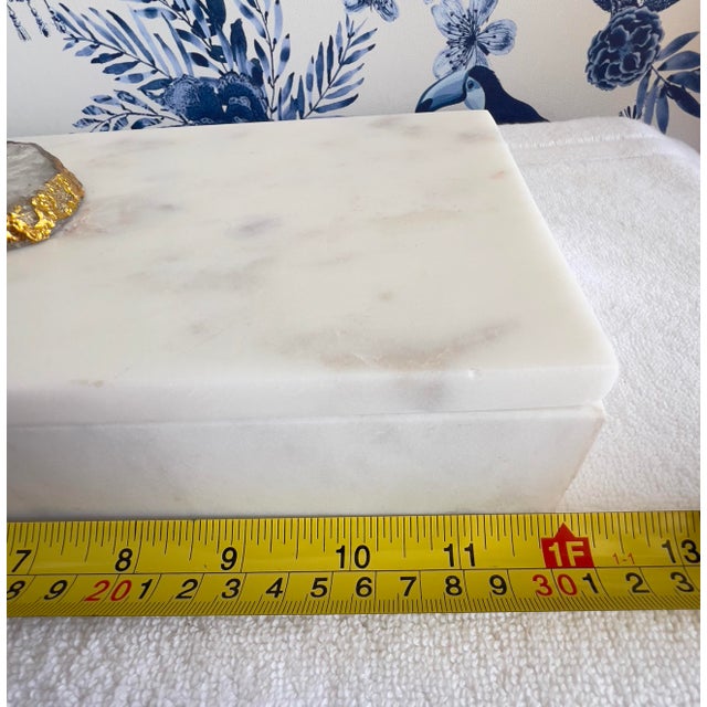 Alabaster Contemporary White Marble Alabaster Oblong Box For Sale - Image 8 of 10