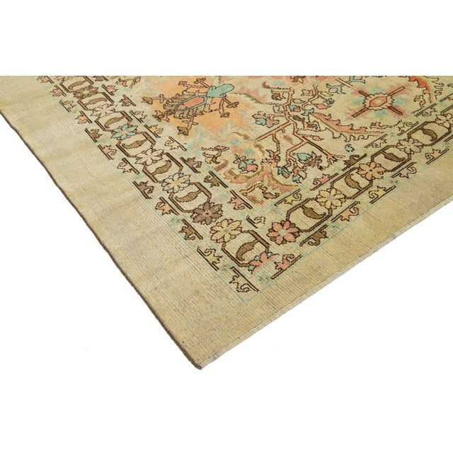 Contemporary Revival Wool Rug Handmade in Tan With Allover Floral Pattern For Sale - Image 11 of 11
