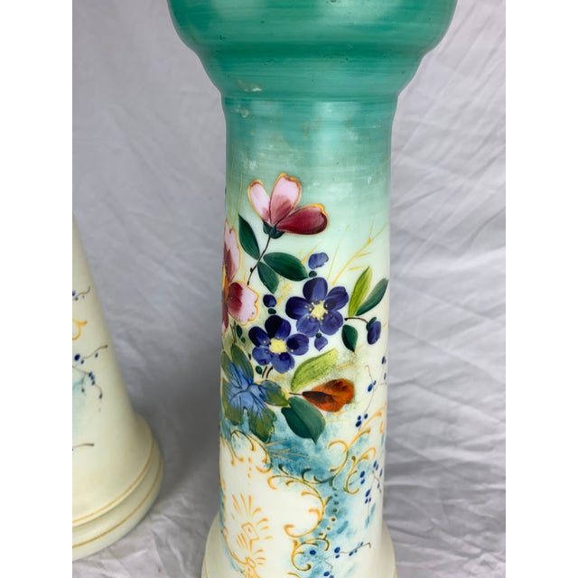 Early 20th Century Painted Milk Glass Vases, Set of 2 For Sale - Image 5 of 8