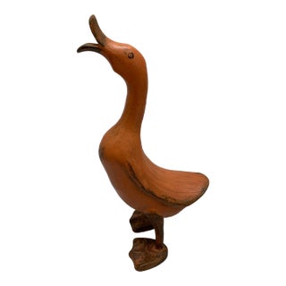 Vintage Orange Wood Carved Decor Duck For Sale