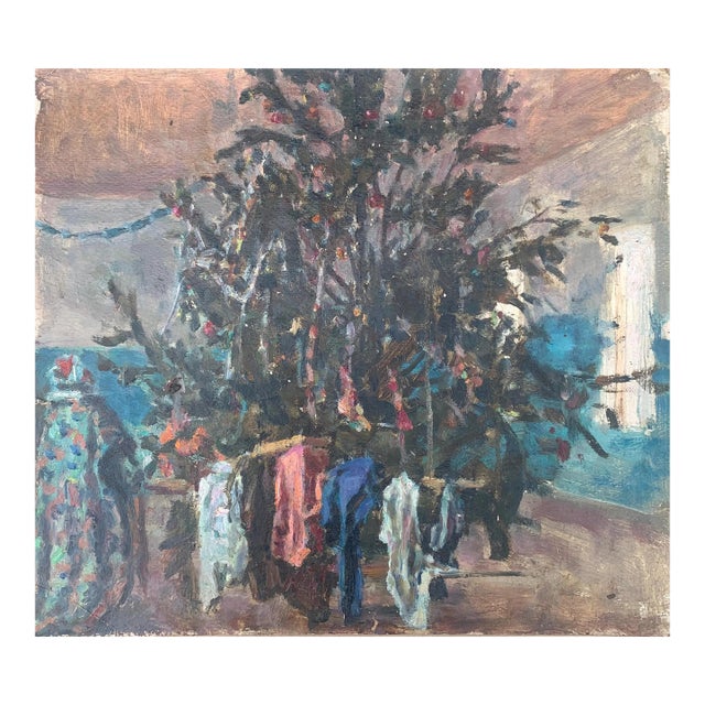 Soviet Family Holidays Antique Oil Painting Original Socialist Realism Soviet Art Ukrainian Artists Sokolovsky G. 42-45 1970s For Sale