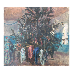 Soviet Family Holidays Antique Oil Painting Original Socialist Realism Soviet Art Ukrainian Artists Sokolovsky G. 42-45 1970s