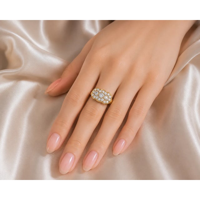Traditional 1970s 14K Yellow Gold Pave Old Miner Diamond Filigree Mosaic Ring, Size 6.75 For Sale - Image 3 of 3