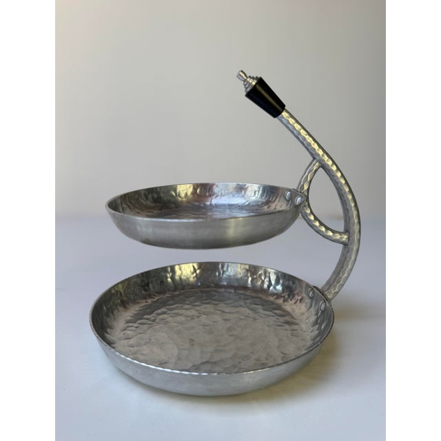 Art Deco Everlast Hammered Aluminum Two-Tier Server, Art Deco Industrial Design For Sale - Image 3 of 13