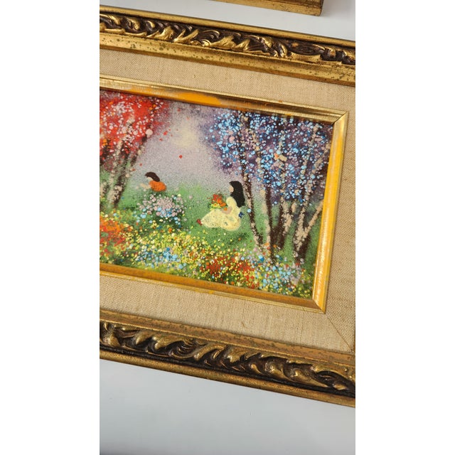 Copper Pair of Mid-Century Enamel on Copper Figural Paintings in Gilt Frames, Circa 1960s For Sale - Image 8 of 18