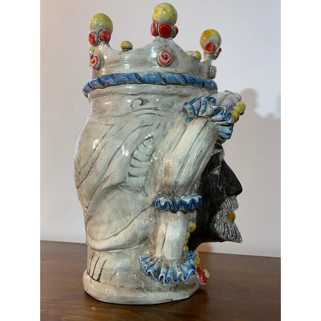 Sicilian Ceramic Heads from Caltagirone, Set of 2 For Sale - Image 11 of 18