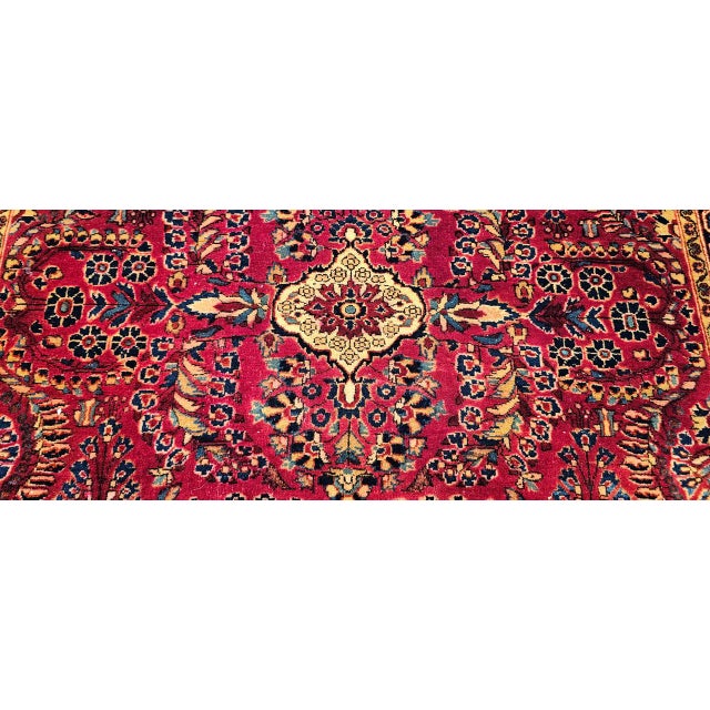Antique Persian Sarouk Area Rug, Hand-Knotted Wool, Allover Floral Pattern, 4x6, Red & Navy For Sale - Image 14 of 17