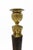 Pair of "Retour d' Egypt" candlesticks. Patinated Bronze shafts toped with fire gilt bobeches on top of figural Caryatids...