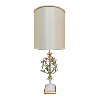Italian Tole Flower Metal & Alabaster Table Lamp For Sale