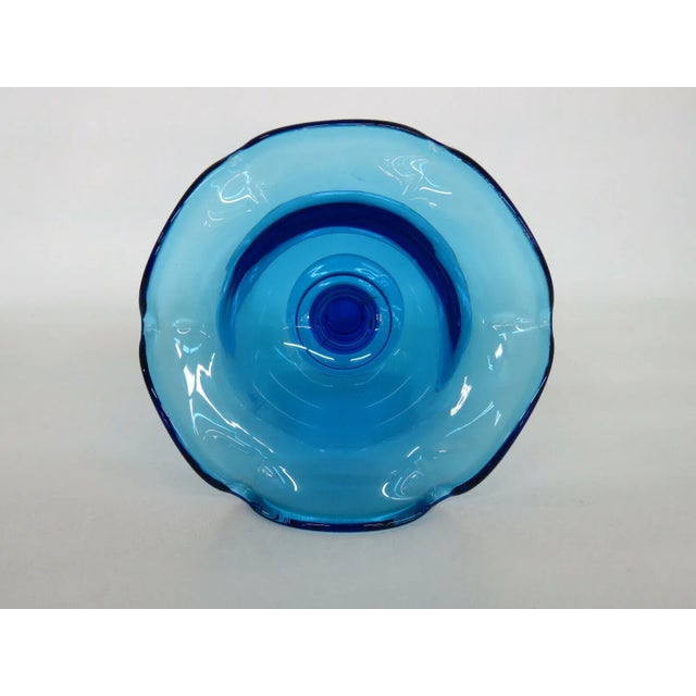 Glass Imperial Blue Glass Ruffled Rim Pedestal Compote Candy Dish For Sale - Image 7 of 10