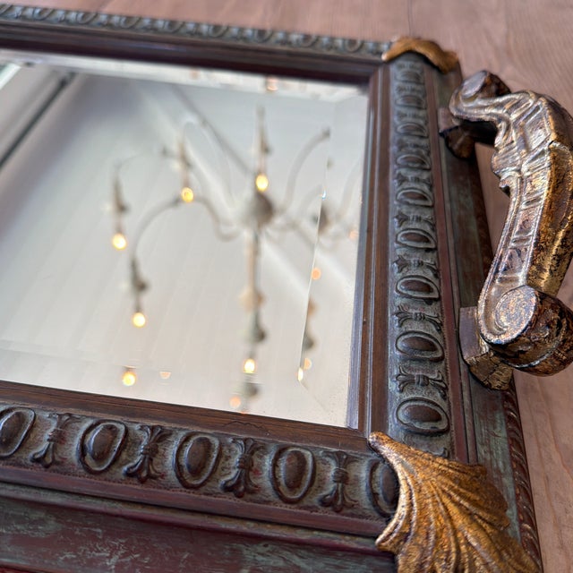 Gilt and Verdigris Mirrored Serving/Vanity Tray For Sale - Image 4 of 8