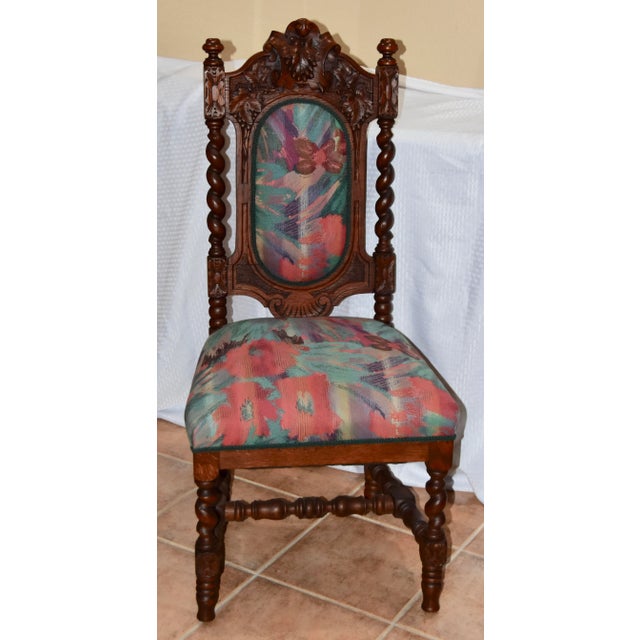 Renaissance Barley Twist English Carved Wood Side Chair For Sale - Image 10 of 12