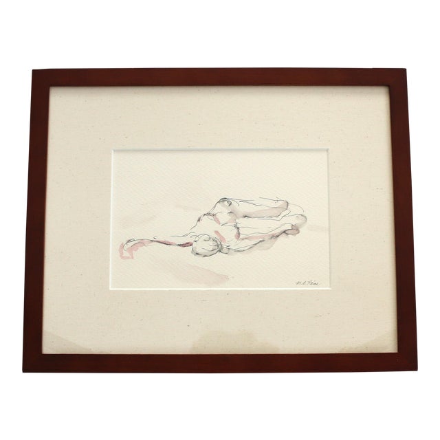 Framed Pink & Grey Reclining Figure Drawing by Michelle Arnold Paine For Sale