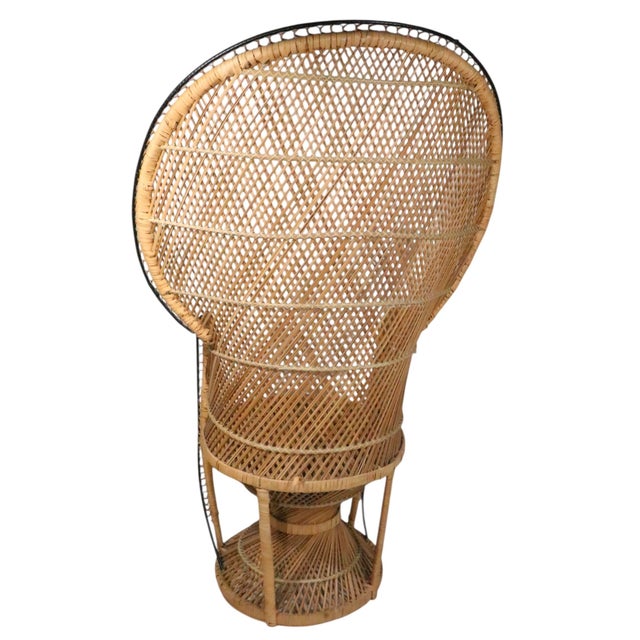 Tan Wicker Fan Back Peacock Emmanuelle Style Chair c.1970's For Sale - Image 8 of 13