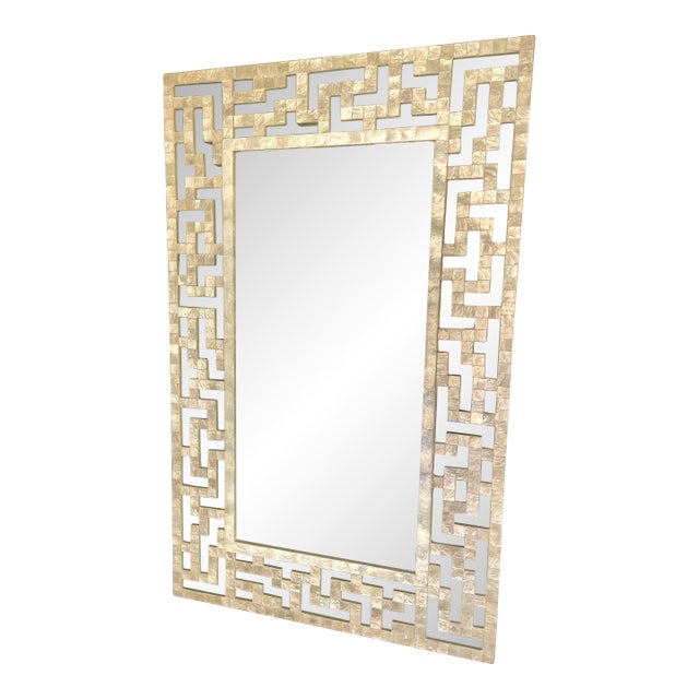 Neiman Marcus Vintage Capiz Shell Fretwork Wall Mirror For Sale