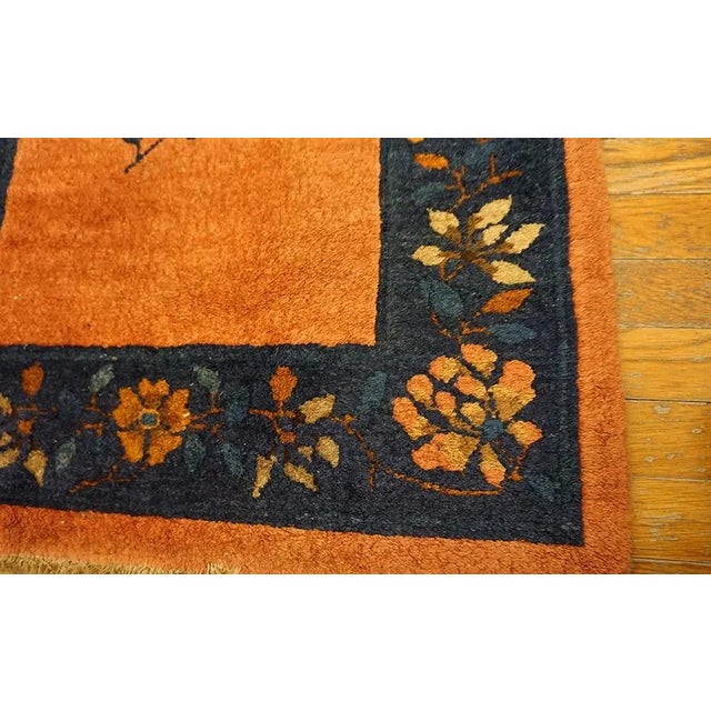 1920s Pairs Orange Field Orange Antique Chinese Peking Knotted Wool Small Rugs For Sale - Image 9 of 14