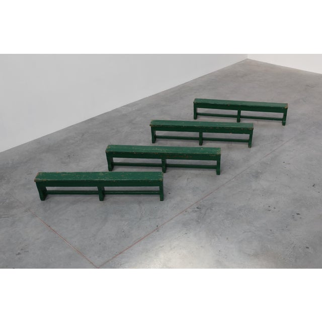 Rustic Primitive Green Farmhouse Bench in Oak, France, 1900s For Sale - Image 13 of 16