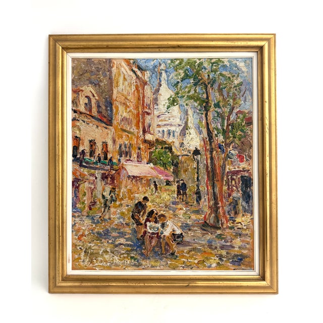 Mid-Century Modern Vintage Mid-Century Parisian Impressionist Street Scene Oil Painting For Sale - Image 3 of 6