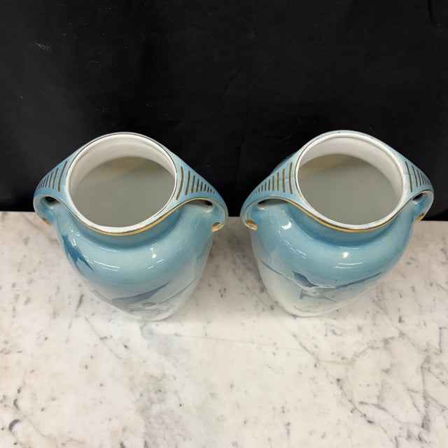 19th Century French Faience Three-Piece Vase and Jardinière Set With Swallows by Keller and Guerin For Sale In Portland, ME - Image 6 of 16