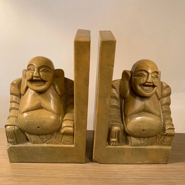 Mid 20th Century Carved Soapstone Smiling Buddha Bookends - a Pair For Sale - Image 11 of 12
