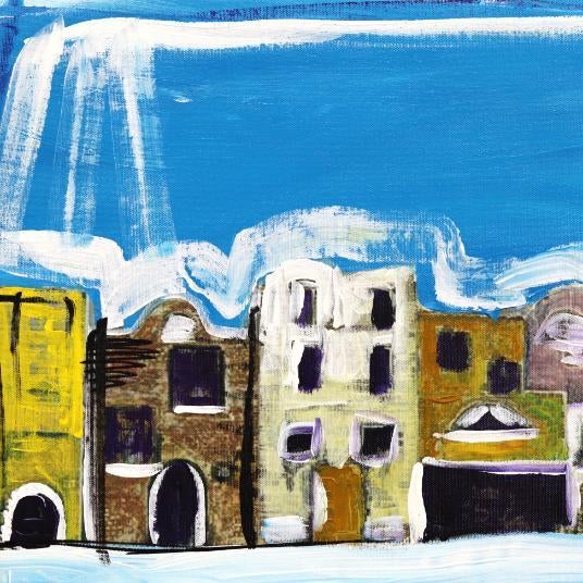 Bacio Con Vista Costiera Amalfitana - Original Amalfi Coast Cubist Figurative Mixed Media Acrylic Painting on Canvas For Sale In Los Angeles - Image 6 of 9