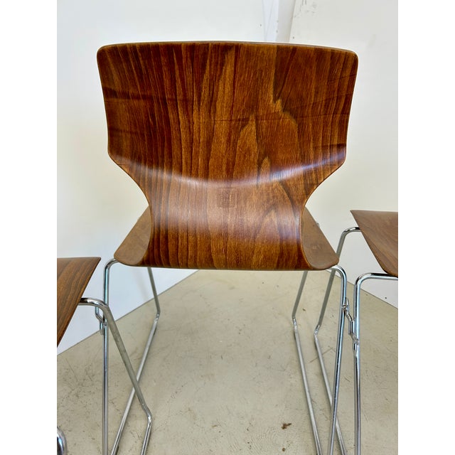 Vintage Pagwood Bentwood Stackable Dining Chairs + Tubular Chrome by Elmar Flototto | Set of 4 For Sale In Las Vegas - Image 6 of 12