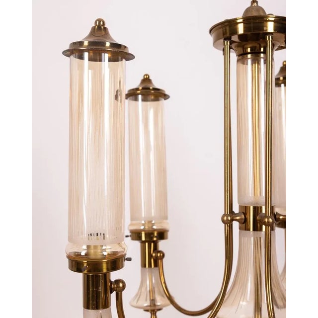 Japanese Chandelier in Brass and Glass, 1960s For Sale - Image 4 of 13