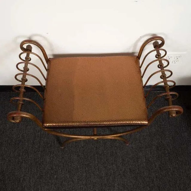 Wood 1950s Neoclassical Gilt Iron Bench For Sale - Image 7 of 9