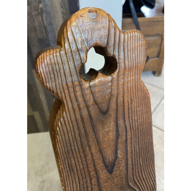 1970s Vintage Brutalist Tripod Chair in Carved Wood, 1970s For Sale - Image 5 of 18