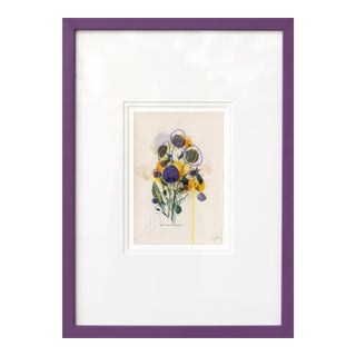 Devil's Bit Scabious - Framed Original Botanical Mixed Media Painting on Antique Botanical Book Page by Lee Herring For Sale