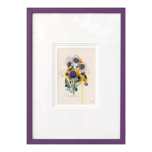 Devil's Bit Scabious - Framed Original Botanical Mixed Media Painting on Antique Botanical Book Page by Lee Herring For Sale