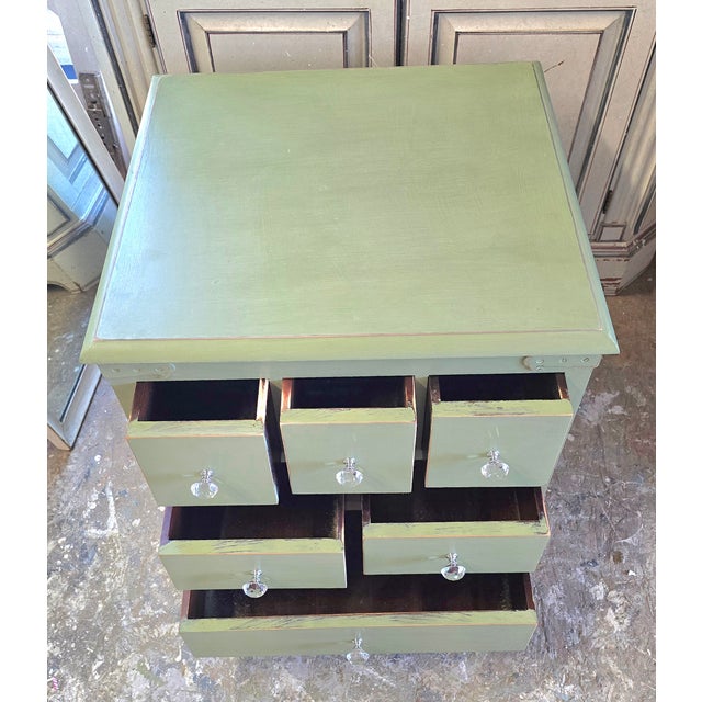 Shabby Chic Vintage Sage Green Apothecary Drawers Side Table For Sale - Image 3 of 10