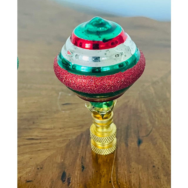 Shabby Chic Vintage Pair Christmas Ornaments Lamp Finials For Sale - Image 3 of 3