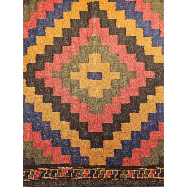 Tribal Vintage Persian Sofreh Qashqai Tribal Kilim, Handwoven Wool, Geometric Multicolor Pattern, 4’ X 4’ For Sale - Image 3 of 9