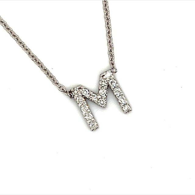 Diamond Letter "M" Pendant Necklace 14k Gold 0.19 TCW Certified For Sale - Image 10 of 12