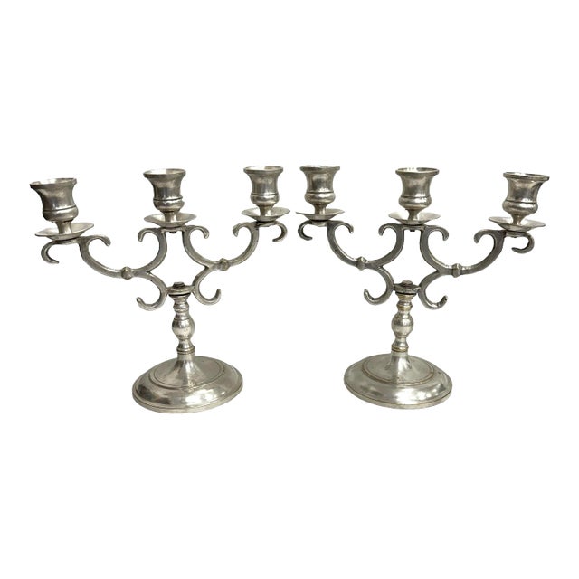 Baldwin Three Arm Candlelabra Candle Holders - a Pair For Sale