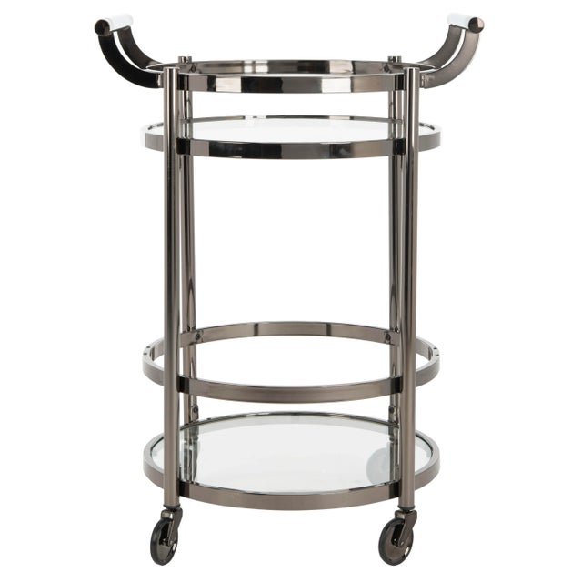 Metal 2 Tier Round Bar Cart in Gun Metal For Sale - Image 7 of 7