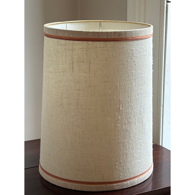 Large Mid-20th Century Drum Shade W/ Peach & Salmon Decorative Trim For Sale - Image 14 of 16